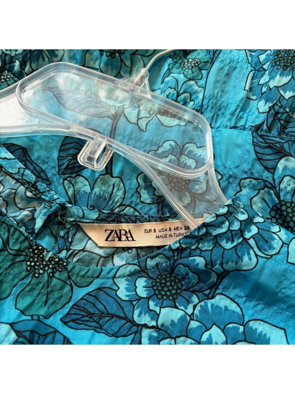 Zara Blue Floral Tiered Mini Babydoll Dress Size S - Picture 3 of 6